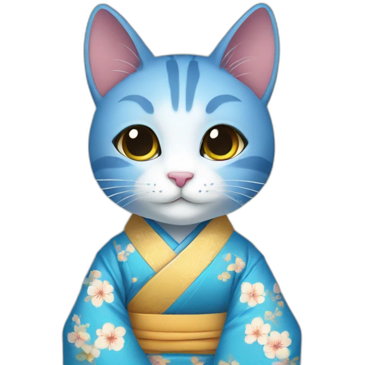 Beautiful Blue cat wearing kimono emoji