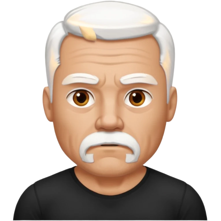 White haired muscled adult man with a black t-shirt. He has white beard with a short goatee. Dark brown eyes and some wrinkles. emoji