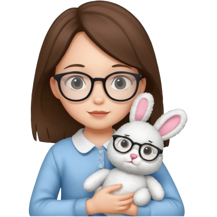 Girl kid with glasses → holding a toy rabbit emoji