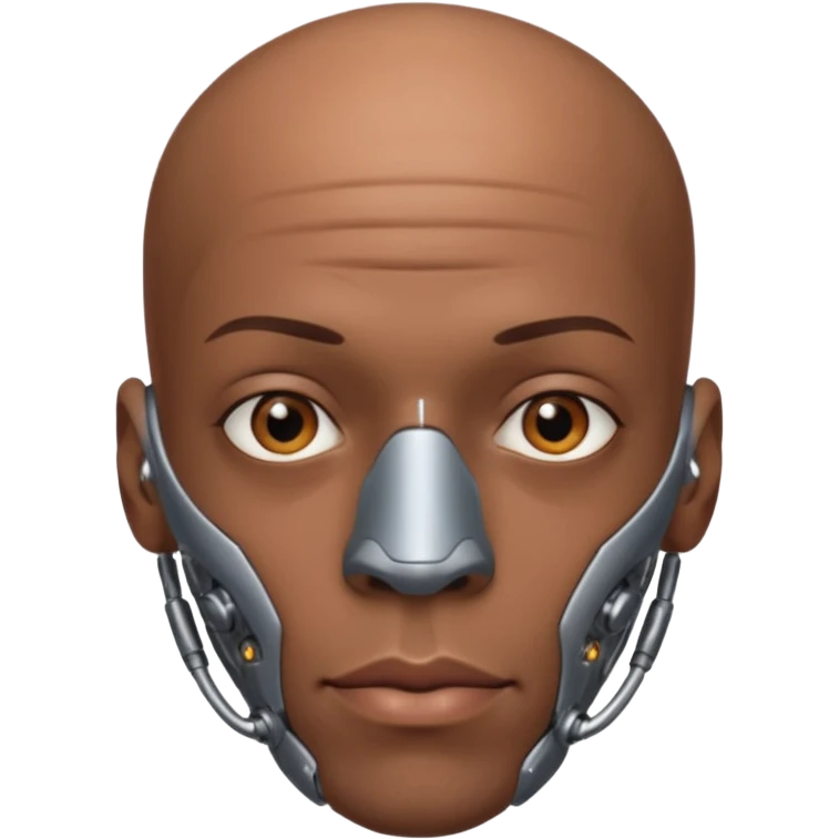 bald black man, vertical half of his face fully covered in cyborg augmentations emoji