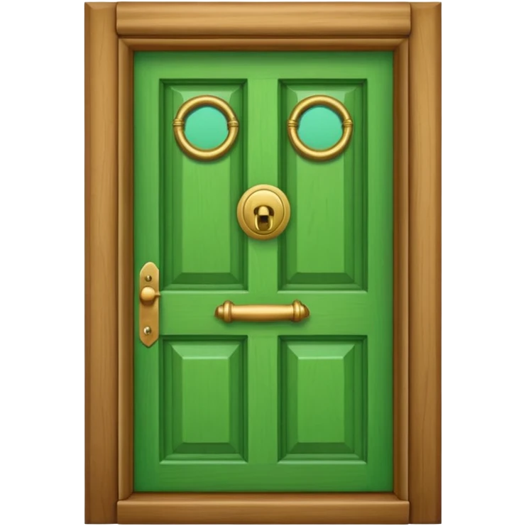 A simple green door emoji in the style of Apple emoji with a handle, a window, and a knocker. emoji
