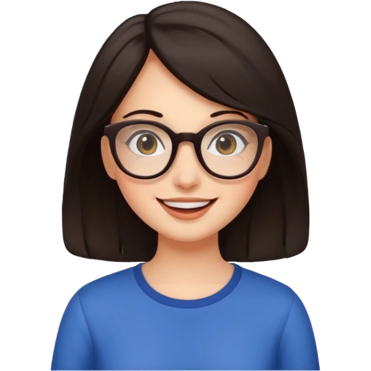 an aesthetic happy girl with dark brunette hair and glasses  emoji