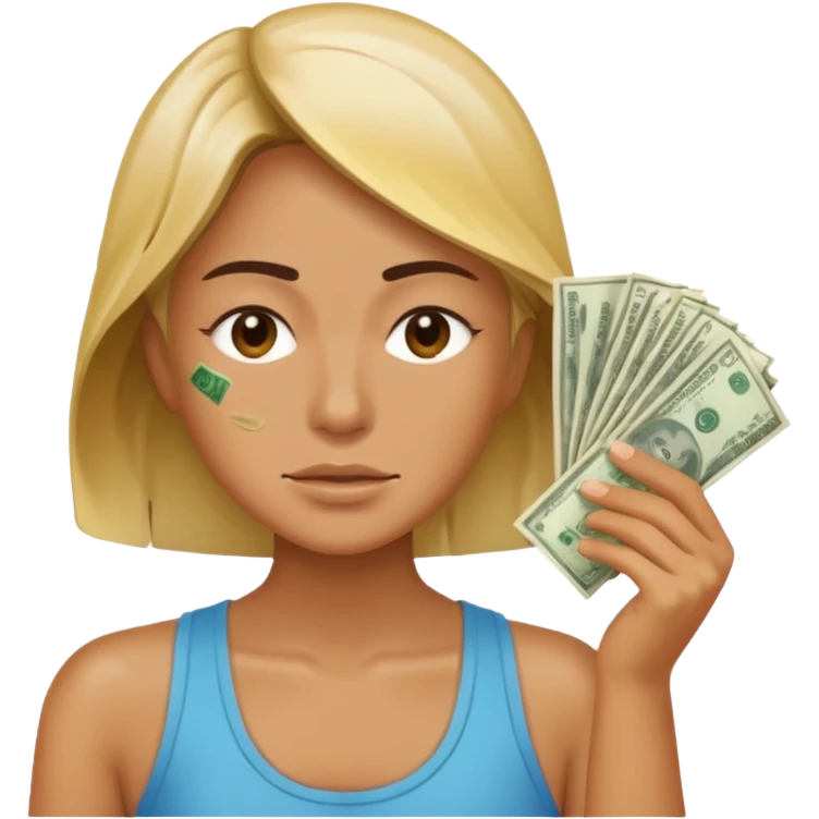 Emoji sweating and fanned with miney emoji