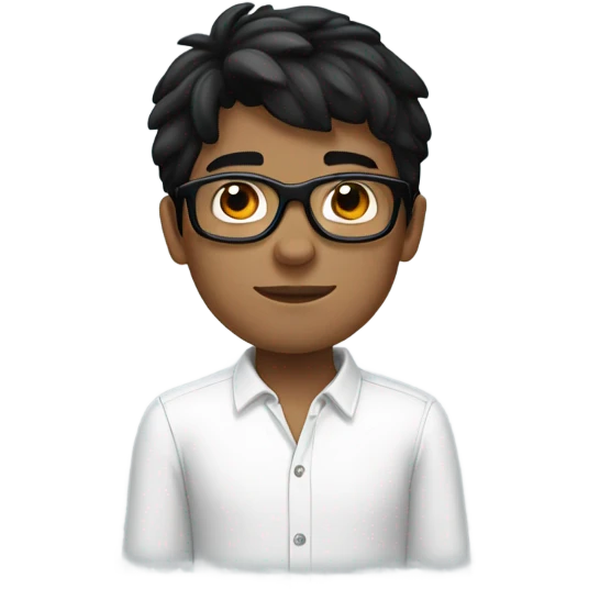 Boy black hair black glasses fair skin white shirt emoji