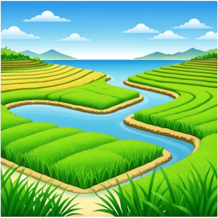 Make an emoji of a landscape with the sea and rice fields emoji