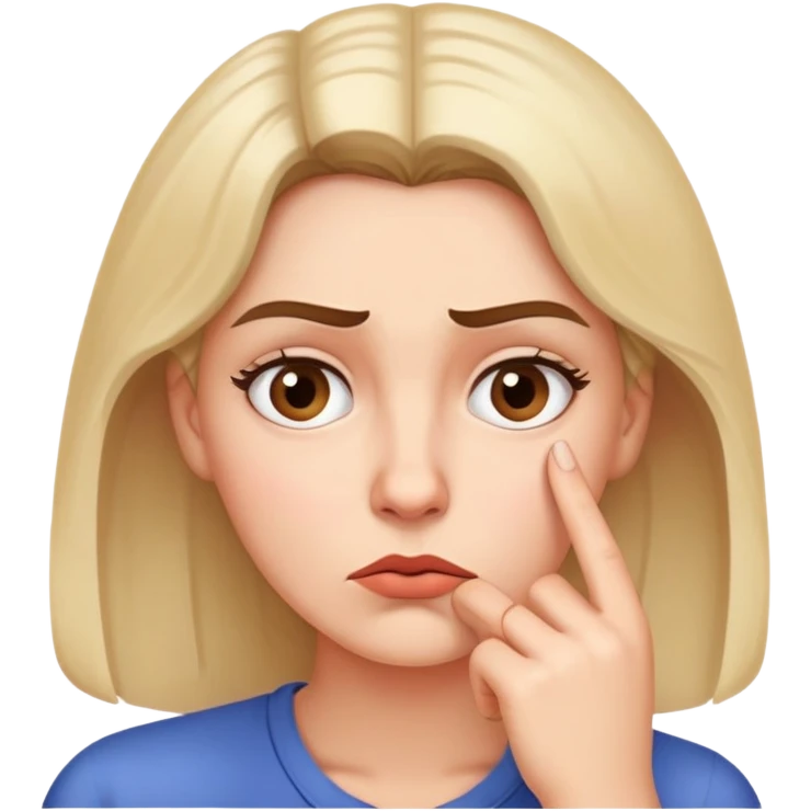 Woman with finger on chin, puzzled expression with furrowed brow emoji