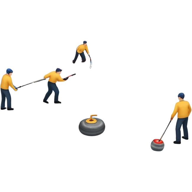 An icon showing a curling match on an indoor ice stadium, with a polished curling stone gliding toward the target and players sweeping. Spectators watch from stands, and flags hang above the rink. Transparent background highlights strategy and focus in the sport of curling. emoji