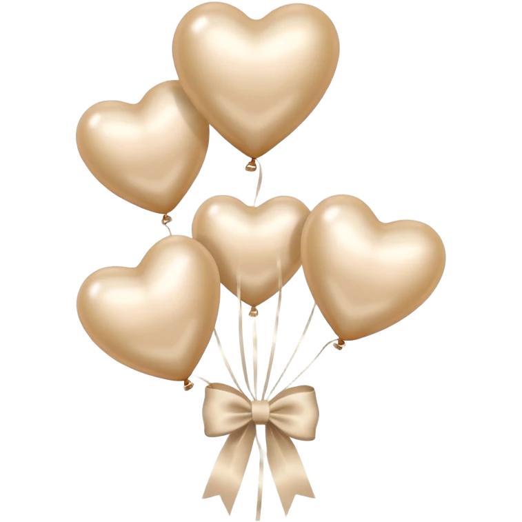 pearl-colored bow and 6 beige  aesthetic heart-shaped balloons emoji