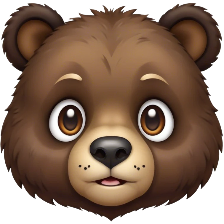 Cinematic Comical bear cub Portrait Emoji, Head tilted dramatically with an exaggeratedly amused expression, featuring a striking, glossy dark brown fur with bold fur texture, wide, expressive eyes filled with playful disbelief, Simplified yet hilariously expressive features, highly detailed, glowing with a slightly sassy glow, high shine, dramatic yet playful, stylized with an air of cheeky wilderness mischief, bright and endearing, soft glowing outline, capturing the essence of a spirited and over-the-top bear cub, so meme-worthy it feels like it could roar its way into internet fame instantly! emoji
