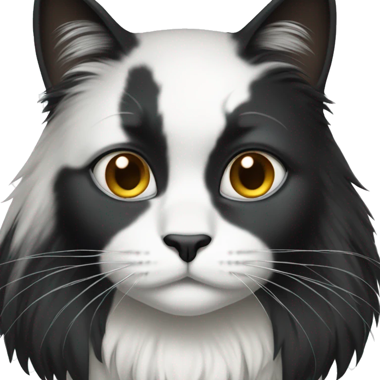 half Black and half white long hair cat with black bottom jaw emoji