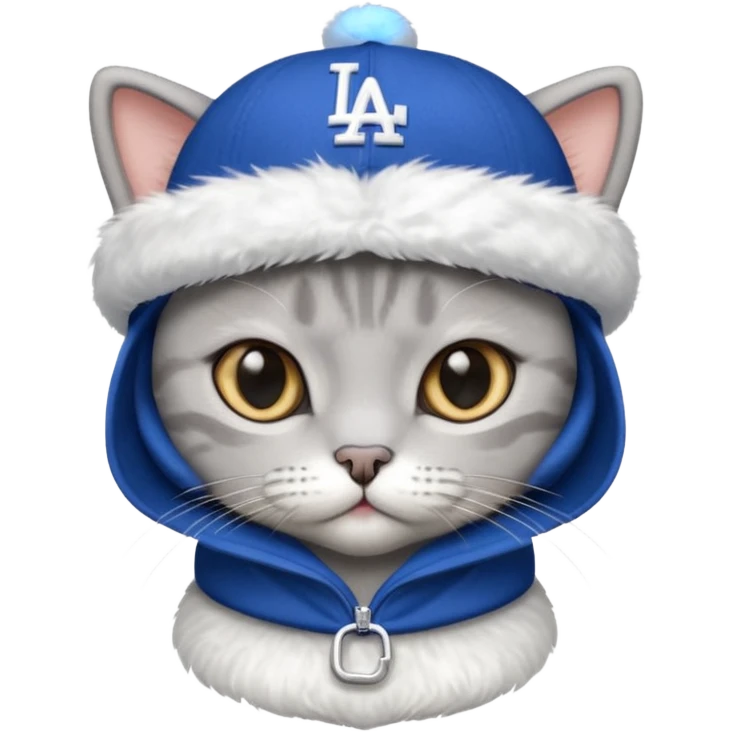 Can you make a gray British short cat wearing a LA dodger hat? emoji