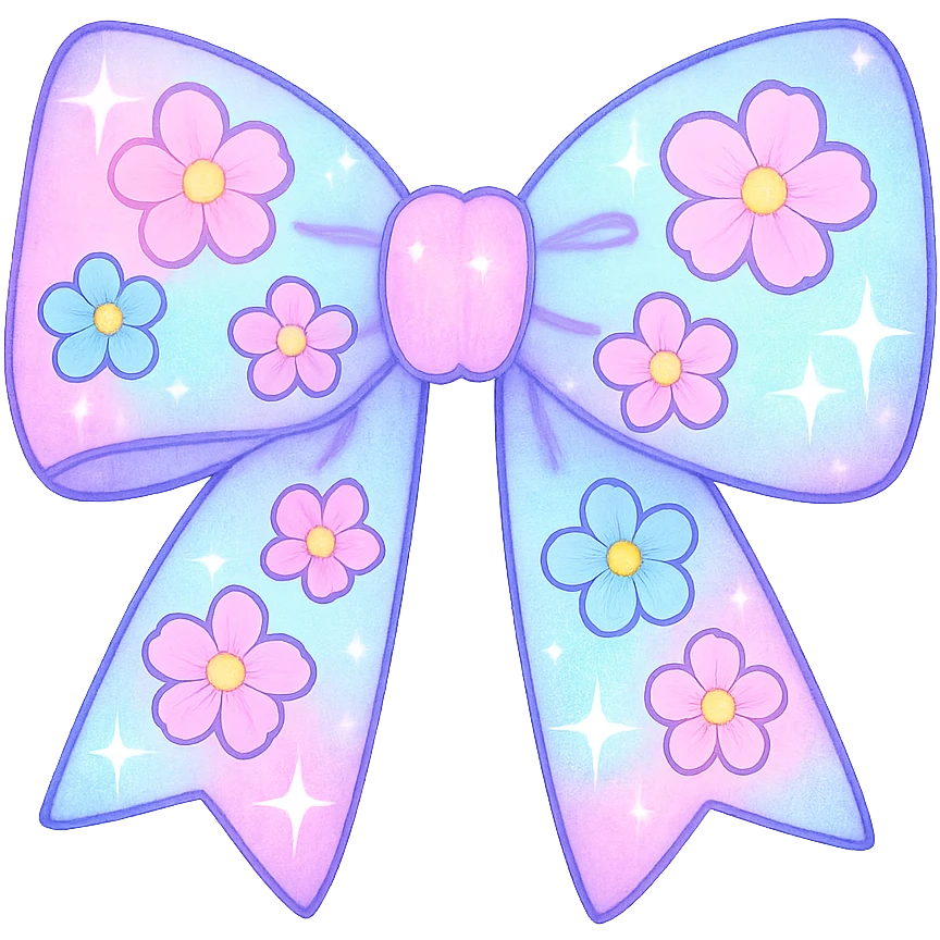 kpop bow with pastel flowers and sparkles, cute and trendy emoji