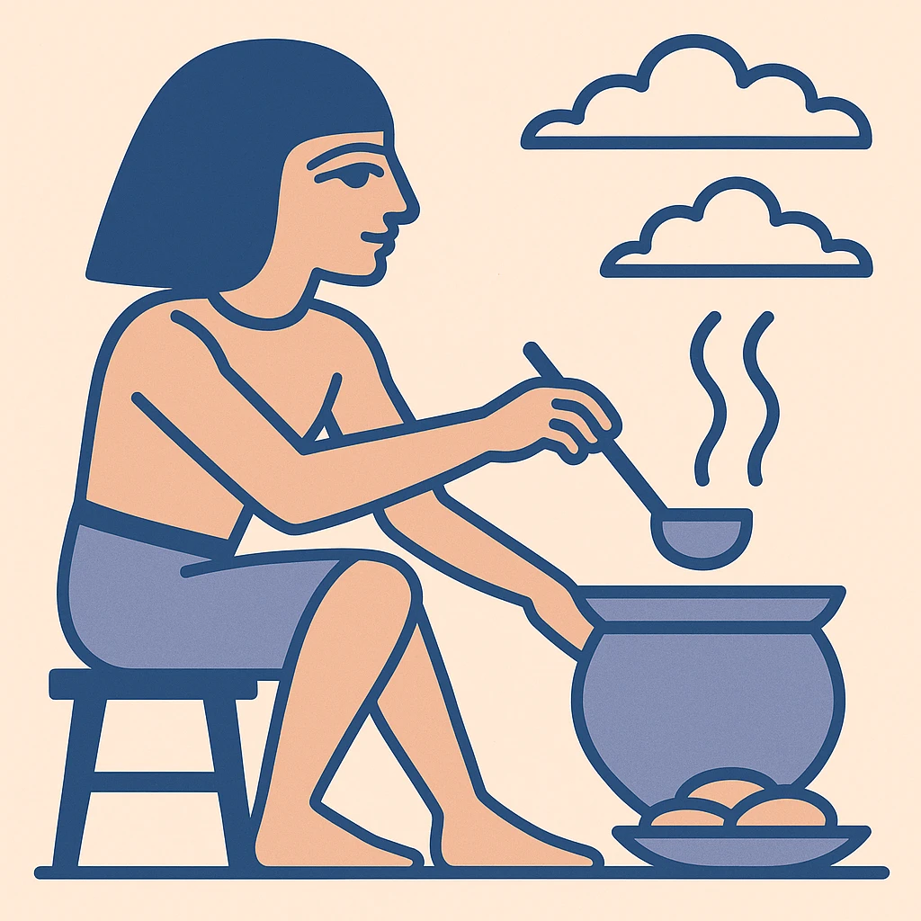 ancient Egyptian cooking scene in hieroglyphic style emoji