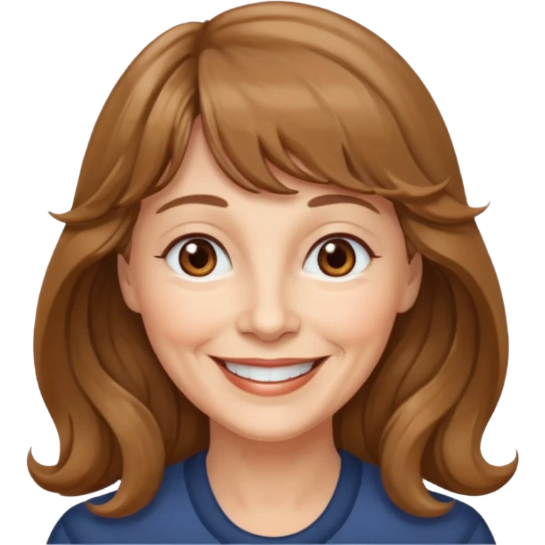 60 yr old woman, small brown eyes, long wavy light brown hair, bangs,  emoji