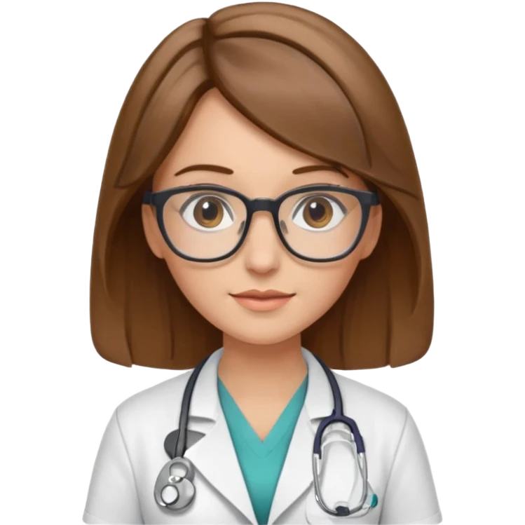 doctor woman with brown hair with blonde highlights, she has glasses emoji