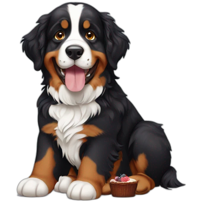 Bernese mountain dog eating cakes emoji