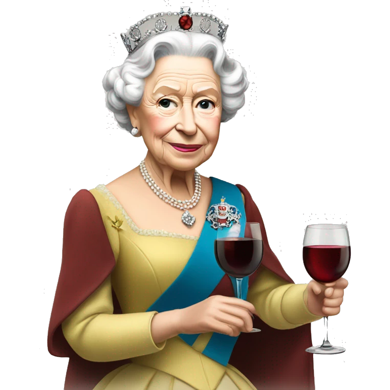 Queen elizabeth holding glass of wine emoji