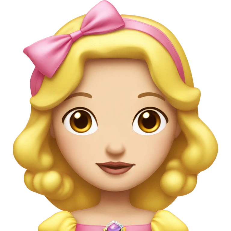 Snow White-princess pink normal dress and pink bow on head, yellow skin emoji