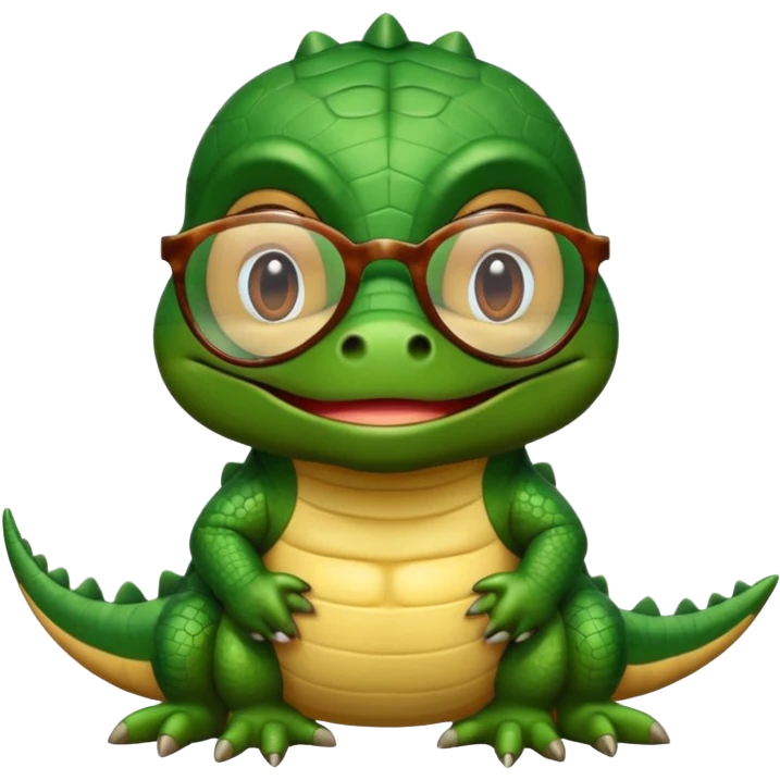 Cocodrilo bebé ,cafe,mirando hacia enfrente y con lentes de sol emoji