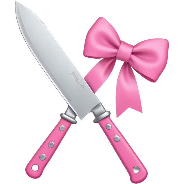Kitchen knife with a pink bow tied around the handle, emoji style, simple, flat vector, white background, only one object emoji