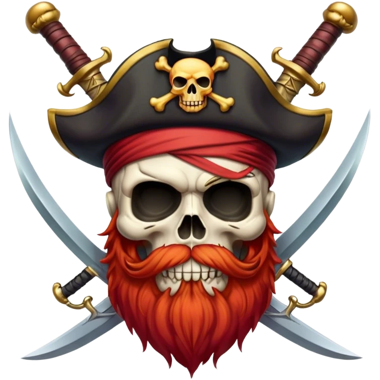 Pirate skull red beard crossed swords emoji