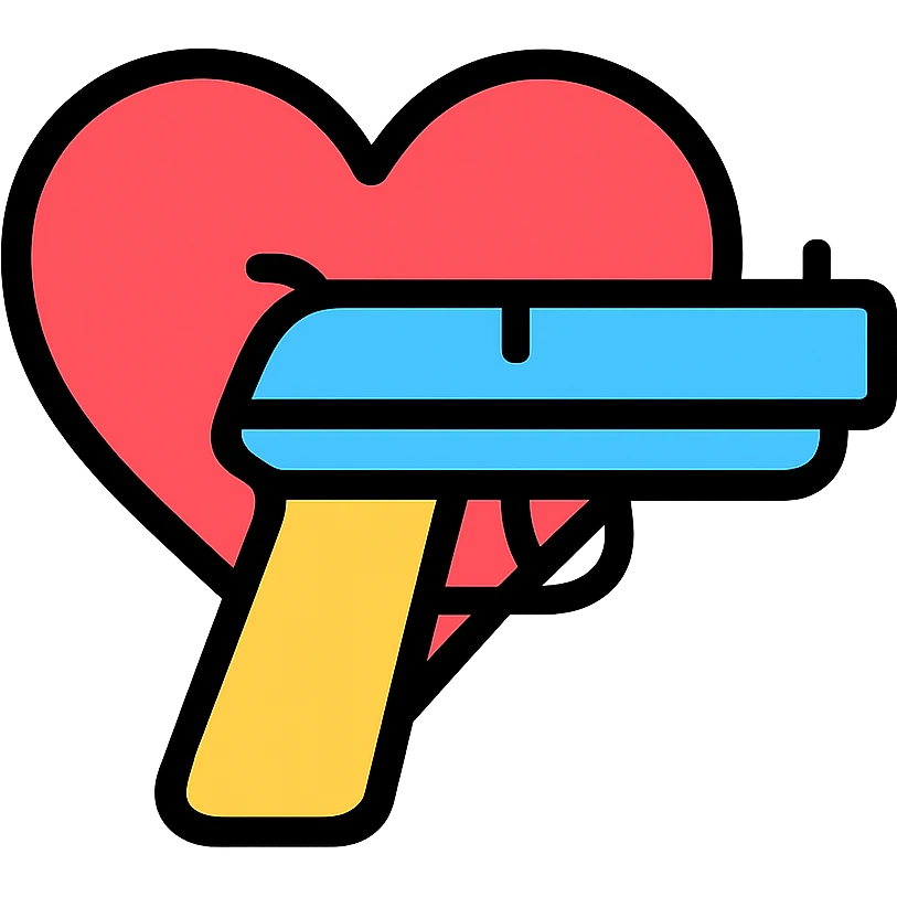 a heart and a gun combined, unique icon style, colorful emoji