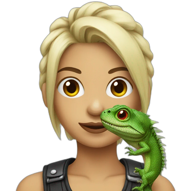 punk woman holding lizard emoji