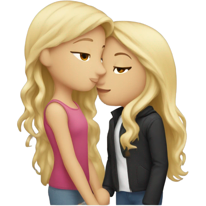 Blonde haired girl and brown haired girl kissing emoji