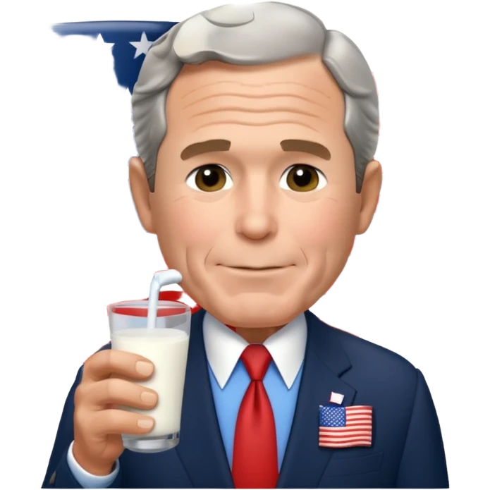 George w bush drinking milk in a suit with an American flag pin emoji