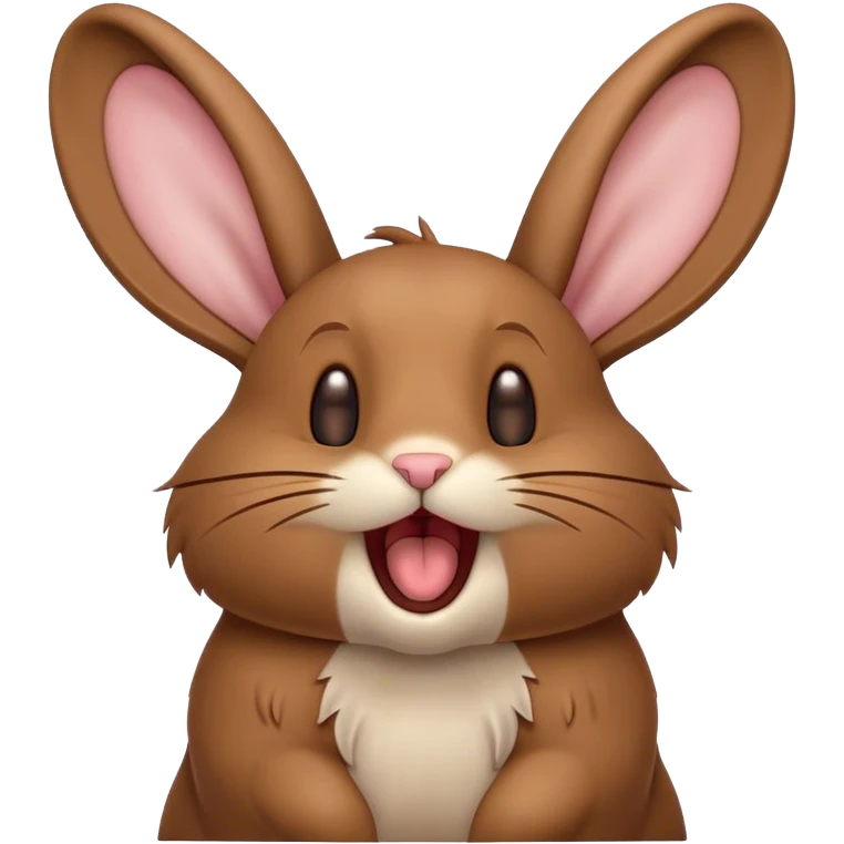 Cinematic Cute Yawning Brown Rabbit Portrait Emoji, Head tilted slightly with a dramatic, wide-open yawn, showcasing a smooth, rich brown fur with floppy ears, round brown eyes barely open in drowsy contentment, Simplified yet irresistibly adorable features, highly detailed, glowing with a soft, cozy glow, high shine, relaxed yet expressive, stylized with a touch of whimsy, bright and endearing, soft glowing outline, capturing the essence of a sleepy yet affectionate bunny, so drowsy it feels like it could stretch out of the screen and curl up for a nap! emoji