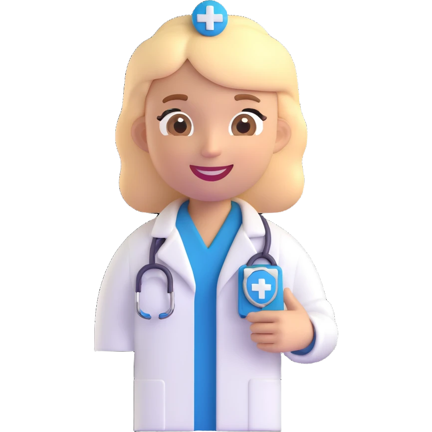 doctor smiling with medical cross badge, 3D emoji style, clean background emoji