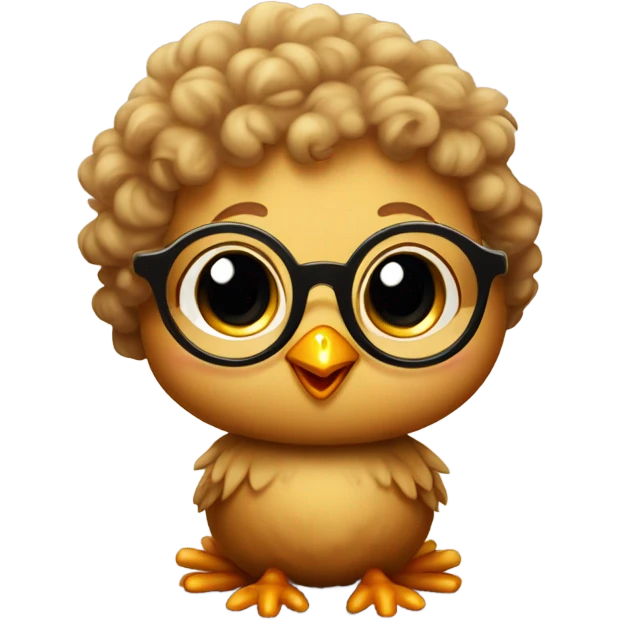 baby light brown chick with curly hair on top and glasses emoji