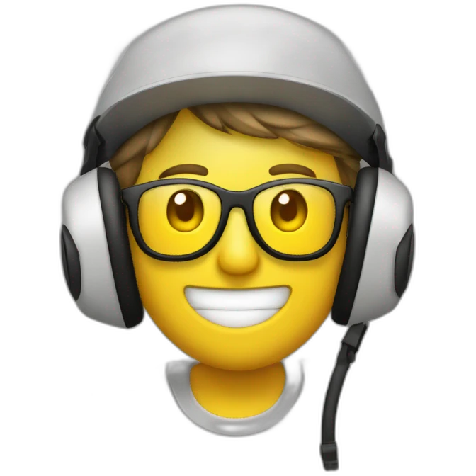 personne casque anti bruit avec lunette et casquette emoji