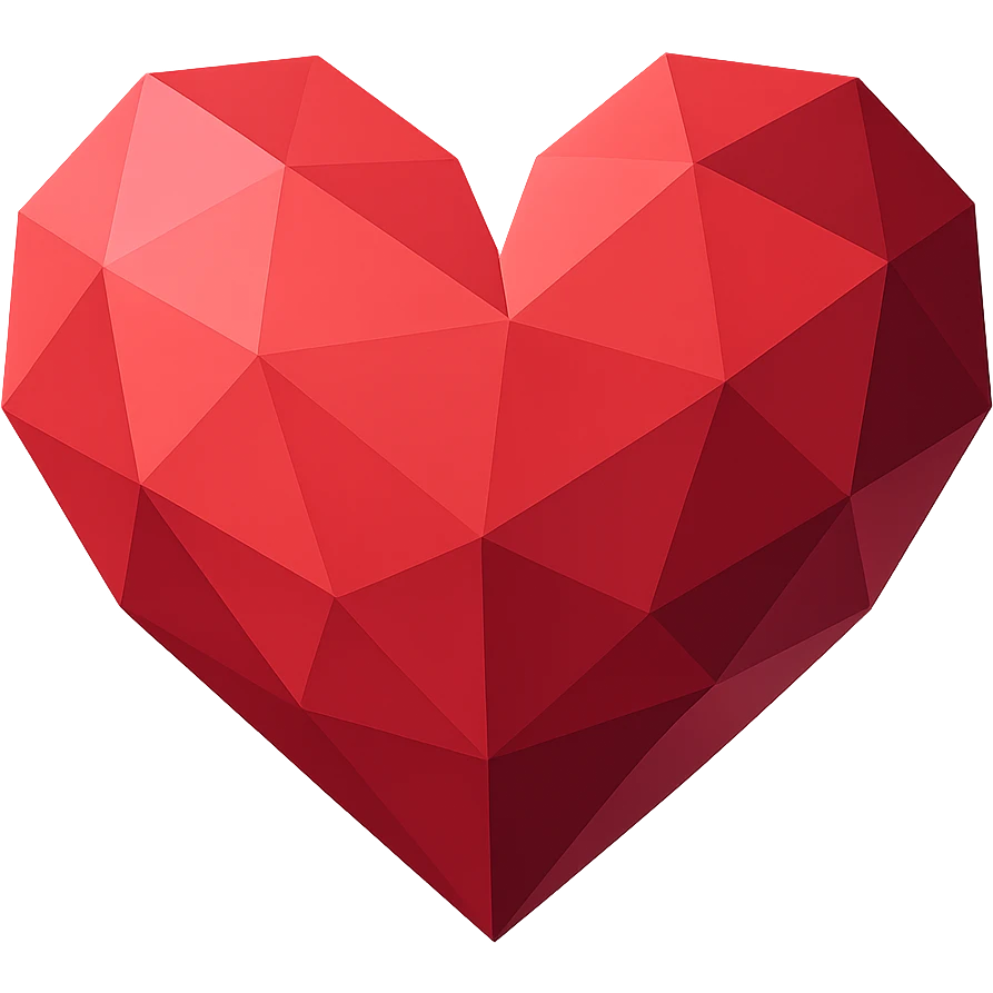 heart with a geometric low-poly pattern, clean digital illustration emoji