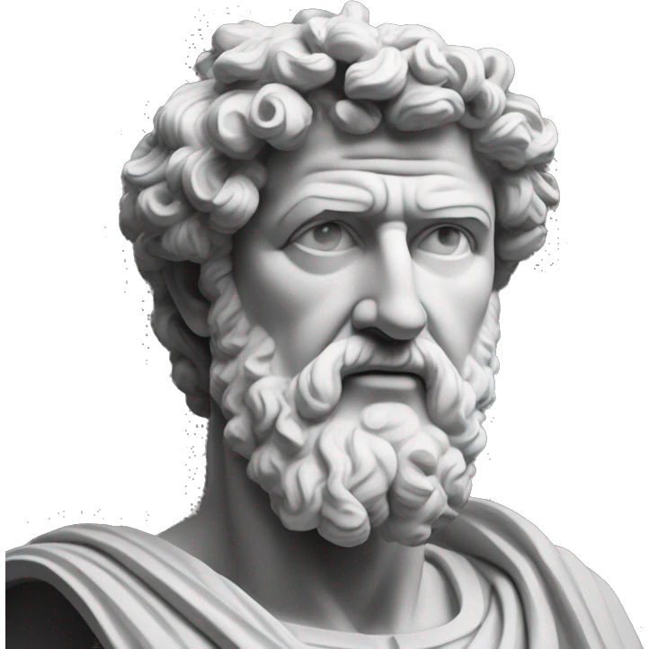 "A dark landscape image of an ancient greek society deeply connected to stoicism, black and white, ancient greek architecture, include one single big statue of a stereotypical strong greek man, marcus aurelius --ar 16:9 --style G4JuqKlERum6vZGYhO9USsL"
 emoji