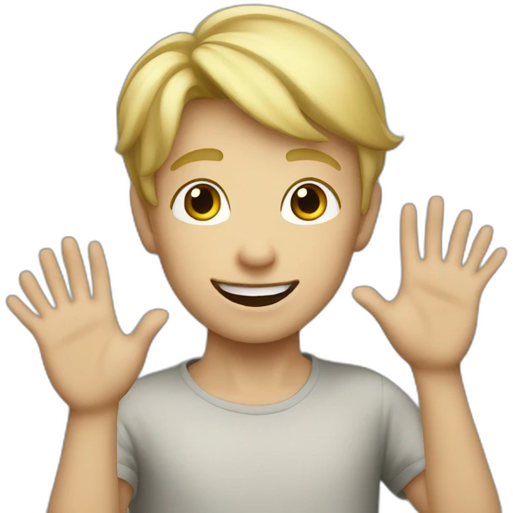 Blonde boy with medium short hair waving to the camera emoji