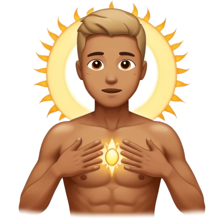 transition from a man with a spiritual pain on his chest growing up to a man with a soul glowing on his body representing his healed version karmically and using that energy to heal others emoji