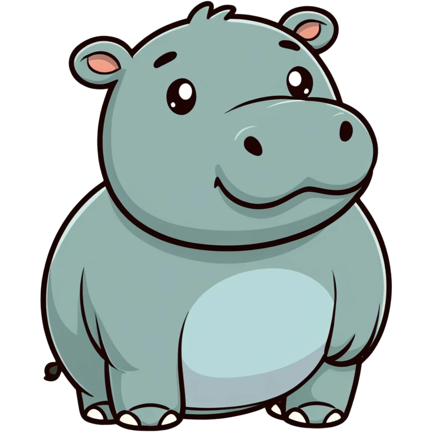 hippopotamus emoticon with Kakao Friends vibe, chubby cheeks, big eyes, bright pastel tones, yellow background emoji