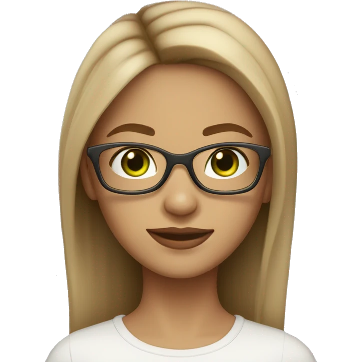 Girl with green eyes, light brown round glasses, 4 earings 2 of those are hoops, light brown hair, half traight hair emoji