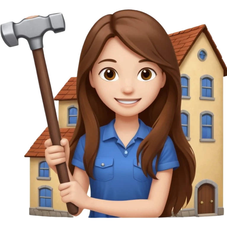 beautiful girl with long brown hair constructing new bedroom emoji