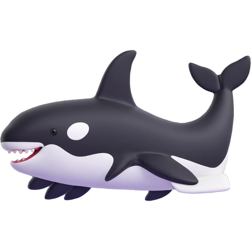 Make the orca's Nike sneakers clearly black and white, keep the rest unchanged, 3D emoji style, with no background. emoji