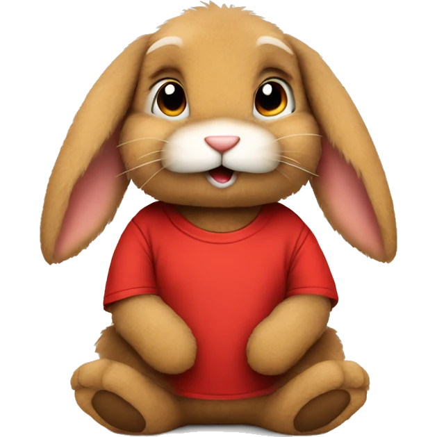 Cute Fluffy brown bunny rabbit teddy wearing red tshirt sitting  emoji