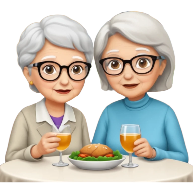 conversación dentro de un restaurant  dos personas y una de las persoans sea una abuela emoji