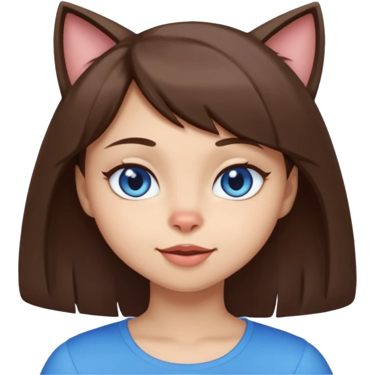girl with sidebang, light skin, mocha brown hair, blue cat eyes, winking emoji