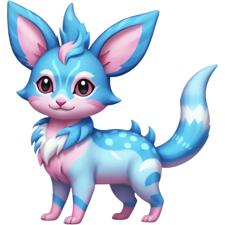 Rare realistic cute adorable epic aesthetic colorful Amaura-Sylveon-Vaporeon-Civet-Genet-species-Fakemon-hybrid-creature, with markings, full body emoji