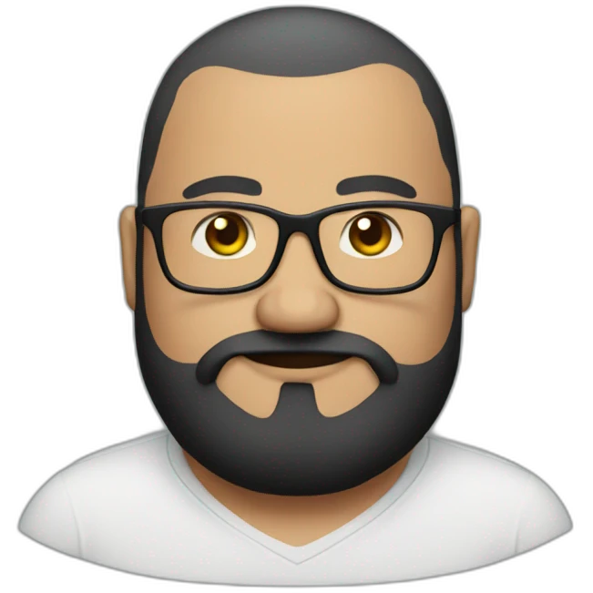 fat and bald guy with glasses and black beard emoji