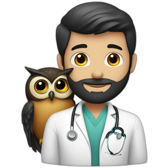 White-Boy-black-beard-doctor-hugging-owl emoji