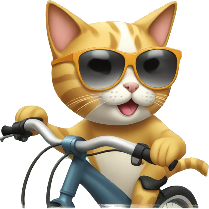 cat riding a bike wearing sunglasses emoji