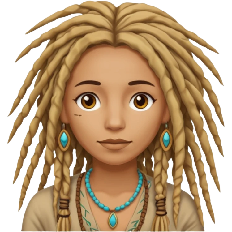 Brown and blonde dreads on tan woman boho emoji