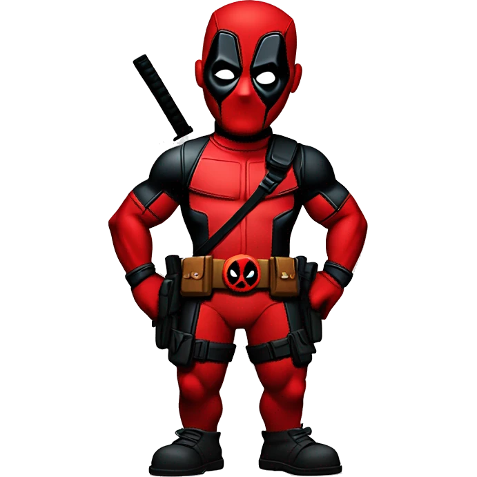 Deadpool is looking slightly downwards while talking emoji